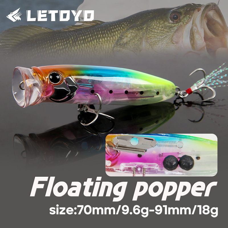 LETOYO 9.6 جرام/18 جرام العائم - مراجعة Fishing Lure Popper وسعره